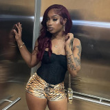 Women's clothing sexy tiger print Lace-up Tight Fitting shorts