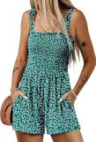 Women's summer quare neck sleeveless loose beach Holidays Casual pleated jumpsuit