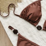 Sexy solid color Halter Neck Lace-Up bikini Two Pieces women swimsuit
