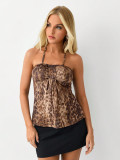 Women Leopard Strapless Halter Neck Top