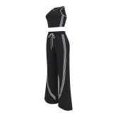 Women Casual Vest and Striped Pants Two-piece Set