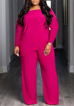 Plus Size Women Career Casual Solid Round Neck Top Pants Two Piece Plus Size Women Career Casual Solid Round Neck Top Pants Two Piece