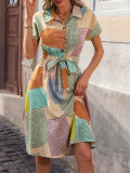 Women Geometric Pattern V-Neck Shirt Dress