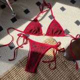 Sexy Lace Lace-Up Halter Neck Triangle Bikini or Women