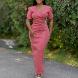 Women's Chic Fashion V-Neck Beaded African Formal Party Dress
