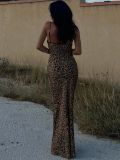 Women suspender sexy backless leopard dress