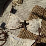 Sexy Low-Back Mesh Patchwork Drawstring Lace-Up Two-Piece Swimsuit