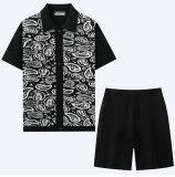 Men's Summer Knitting Polo Top and Shorts Two Piece