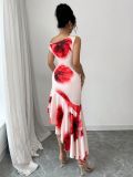 Women elegant asymmetrical floral Print dress