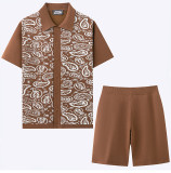 Men's Summer Knitting Polo Top and Shorts Two Piece