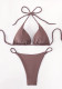 Applique Low-Back Swimsuit Two-Piece Halter Neck Lace-Up Bikini for Women