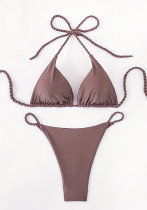 Applique Low-Back Swimsuit Two-Piece Halter Neck Lace-Up Bikini for Women Applique Low-Back Swimsuit Two-Piece Halter Neck Lace-Up Bikini for Women