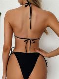 Solid Color Lace-Bow Sexy Two-Piece Bikini Swimsuit