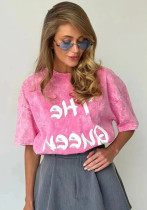 Women American retro oversize Letter printed cotton Top short-sleeved T-shirt