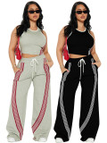 Women Casual Vest and Striped Pants Two-piece Set