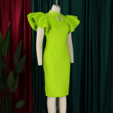 Women Sexy Ruffle Sleeve Beaded Party African Dress