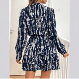 Women Summer Long Sleeve V-Neck Ruffle Dress