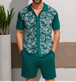 Men's Summer Knitting Polo Top and Shorts Two Piece