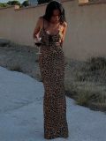 Women suspender sexy backless leopard dress