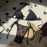 Sexy Lace Lace-Up Halter Neck Triangle Bikini or Women