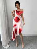 Women elegant asymmetrical floral Print dress
