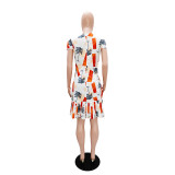 Women Printed Pleated Short Sleeve Dress