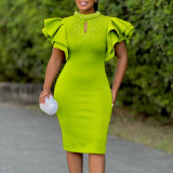 Women Sexy Ruffle Sleeve Beaded Party African Dress