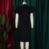 Women Sexy Ruffle Sleeve Beaded Party African Dress