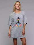 Women American Retro Distressed Washed Summer Short Sleeve Printed T-shirt