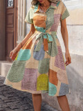 Women Geometric Pattern V-Neck Shirt Dress