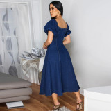 Women Denim U-Neck Short Sleeve Dress