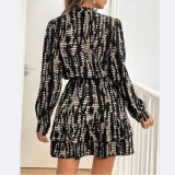 Women Summer Long Sleeve V-Neck Ruffle Dress