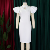 Women Sexy Ruffle Sleeve Beaded Party African Dress