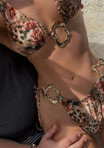 Women sexy tiger print Halter Neck lace Two Pieces bikini swimsuit