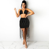 Women Denim Rope Top and Skirt Casual Two Piece
