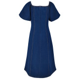 Women Denim U-Neck Short Sleeve Dress