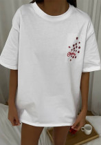 Women American trend Casual Heart Print printed cotton short-sleeved T-shirt