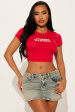 Women Fall Sexy Round Neck Short Sleeve Crop Top