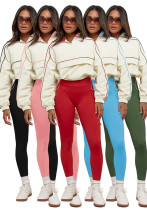 Women drawstring top yoga pants sports casual two-piece set