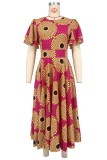 Women African Round Neck double-layer ruffle short-sleeved printed dress