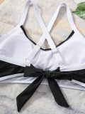 Color-Matching Drawstring High-Waist Sexy Two-Piece Bikini Swimsuit for Women