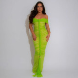 Women Sexy Pleated Mesh Dress