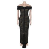 Women Sexy Pleated Mesh Dress