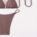 Applique Low-Back Swimsuit Two-Piece Halter Neck Lace-Up Bikini for Women