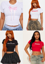 Women Fall Sexy Round Neck Short Sleeve Crop Top