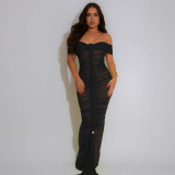 Women Sexy Pleated Mesh Dress
