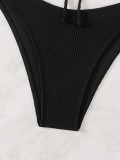 Black Lace-Up Bikini Swimsuit Solid Color Sexy Two-Piece Bikini