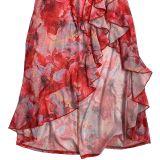 Women Sexy V Neck Halter Neck Printed Dress