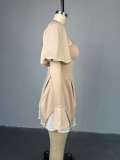 Women summer wrapped chest patchwork irregular bubble sleeve dress