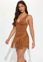 Women Tassel Beaded Sleeveless Dress